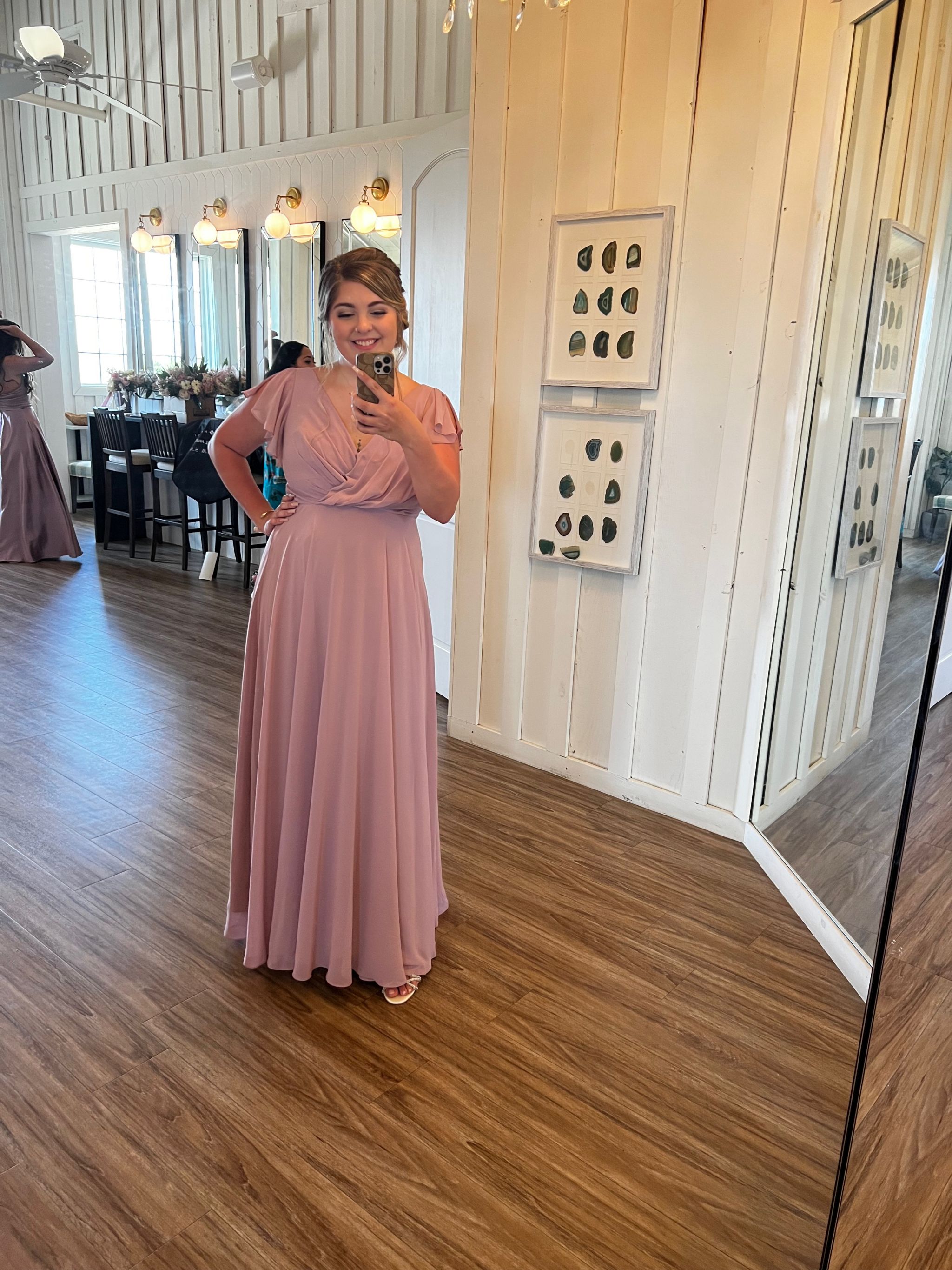 long flutter sleeve dress david's bridal Flutter Sleeve Chiffon V-Neck Bridesmaid Dress