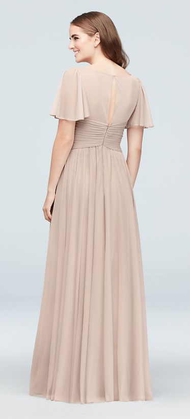 Flutter sleeve crisscross mesh bridesmaid dress hotsell