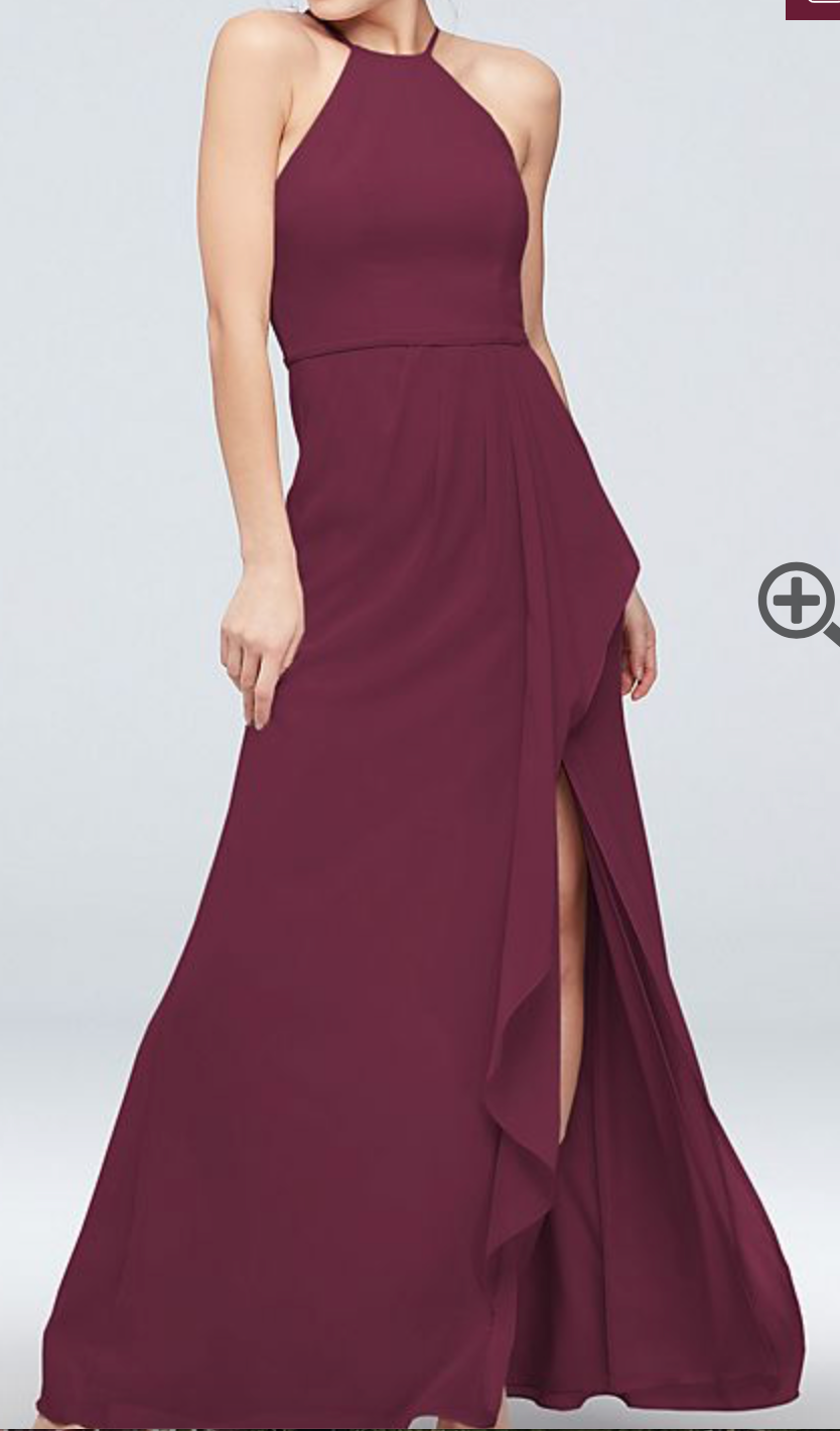 David's Bridal High-Neck Chiffon Bridesmaid Dress WINE/F20014