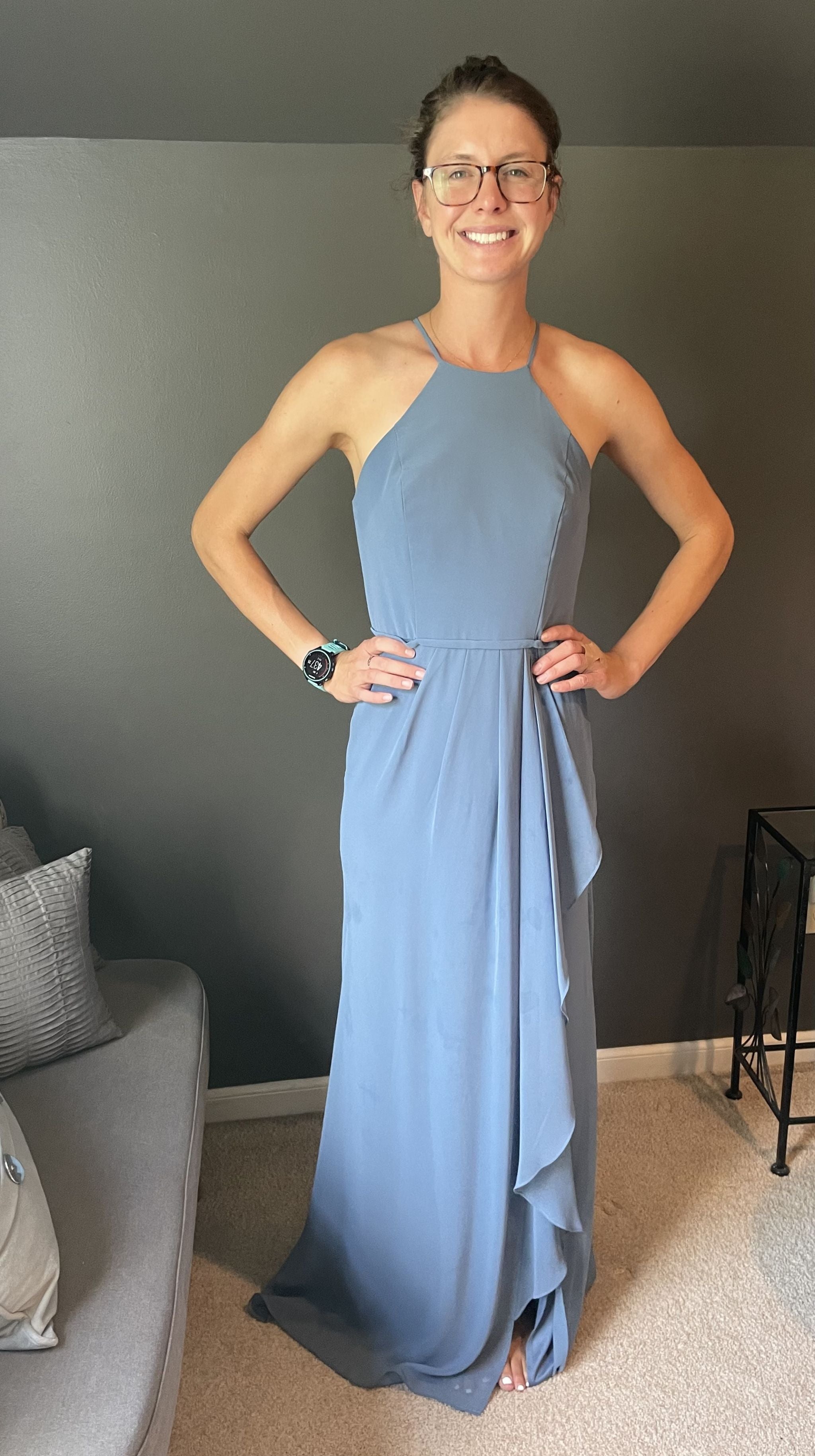 high neck chiffon bridesmaid dress with cascade Cascade with High-Neck Chiffon Bridesmaid Dress