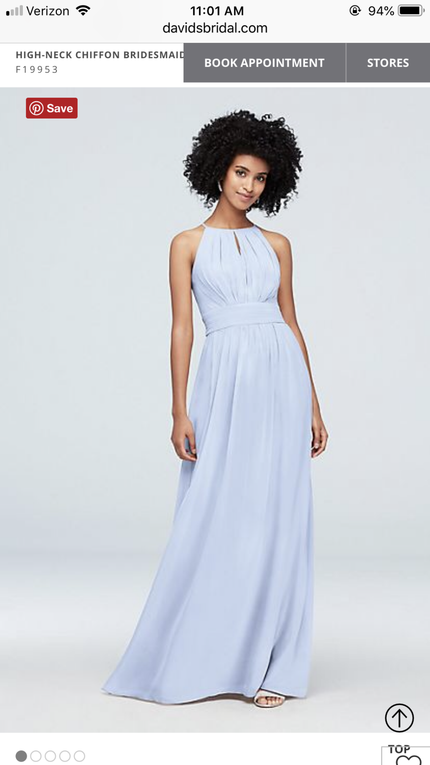 David's Bridal HIGH-NECK CHIFFON BRIDESMAID DRESS WITH KEYHOLE F1