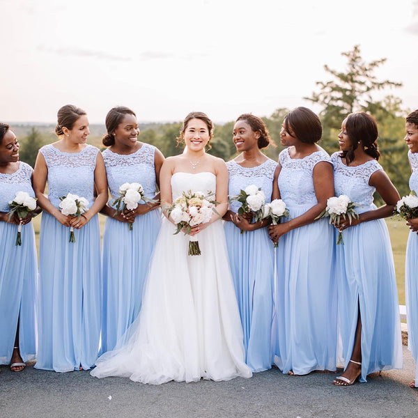 blue david's bridal dress David Bridal Steel Blue Bridesmaid Dress by Davids Bridal