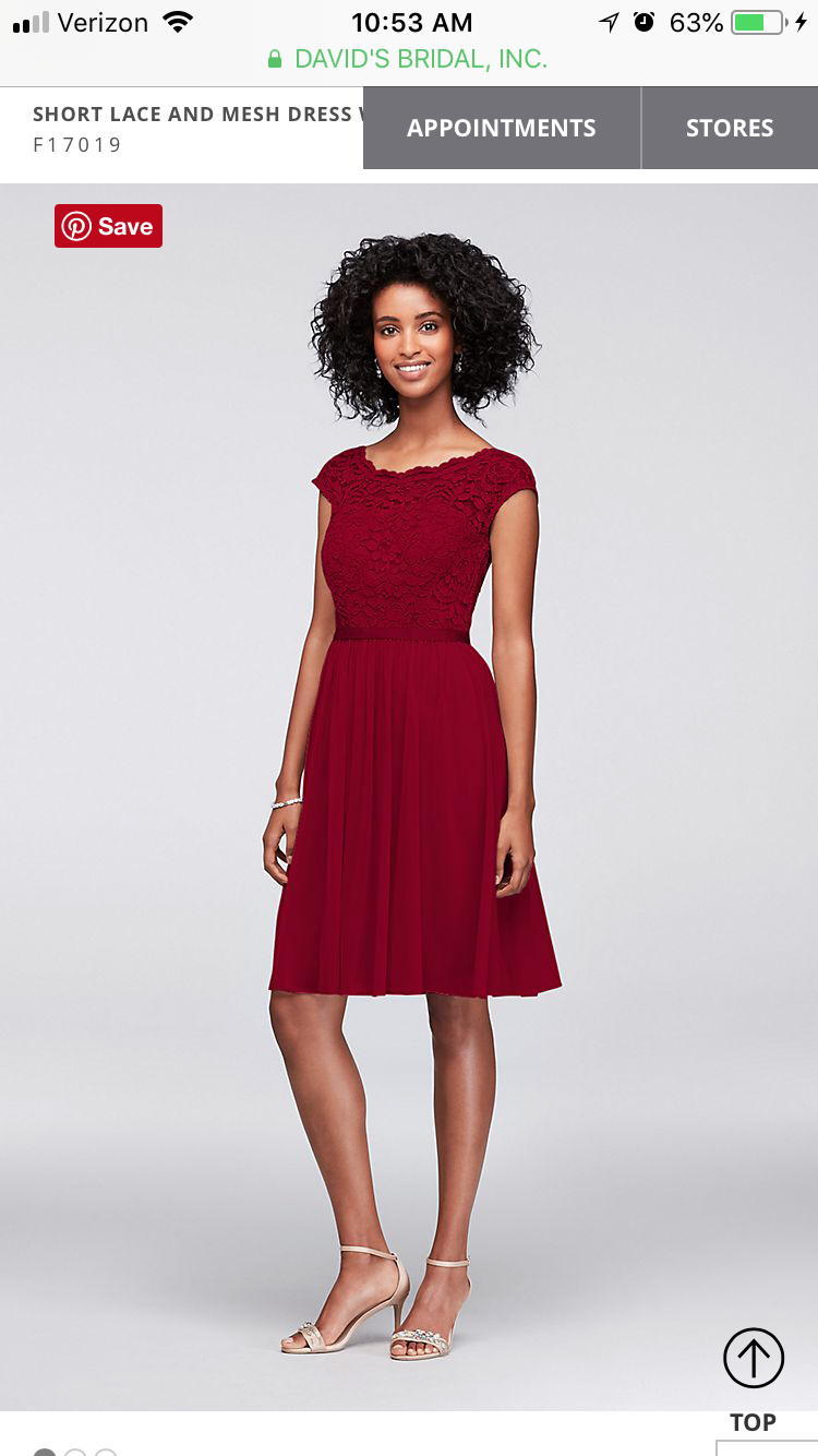 David s Bridal Lace and Mesh Dress with Illusion Neckline F17019