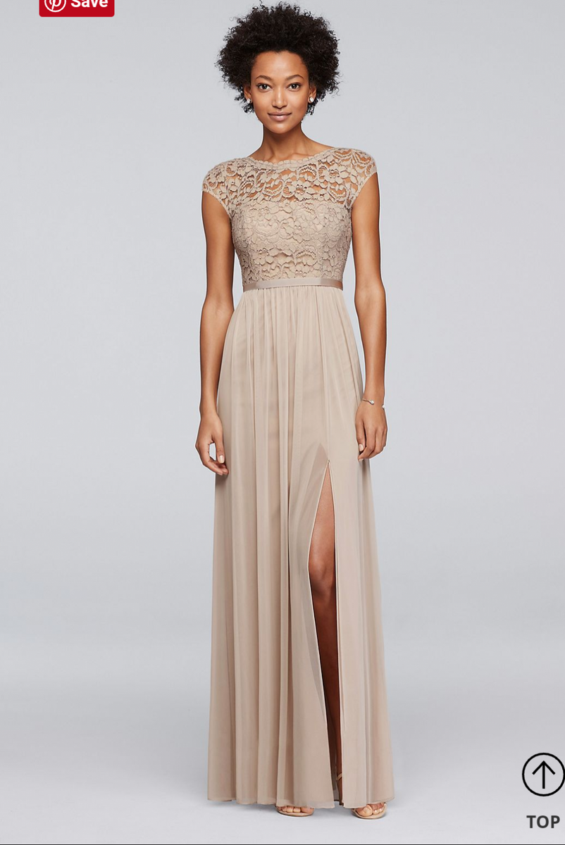 David's Bridal Long Bridesmaid Dress with Lace Bodice, F19328 ...