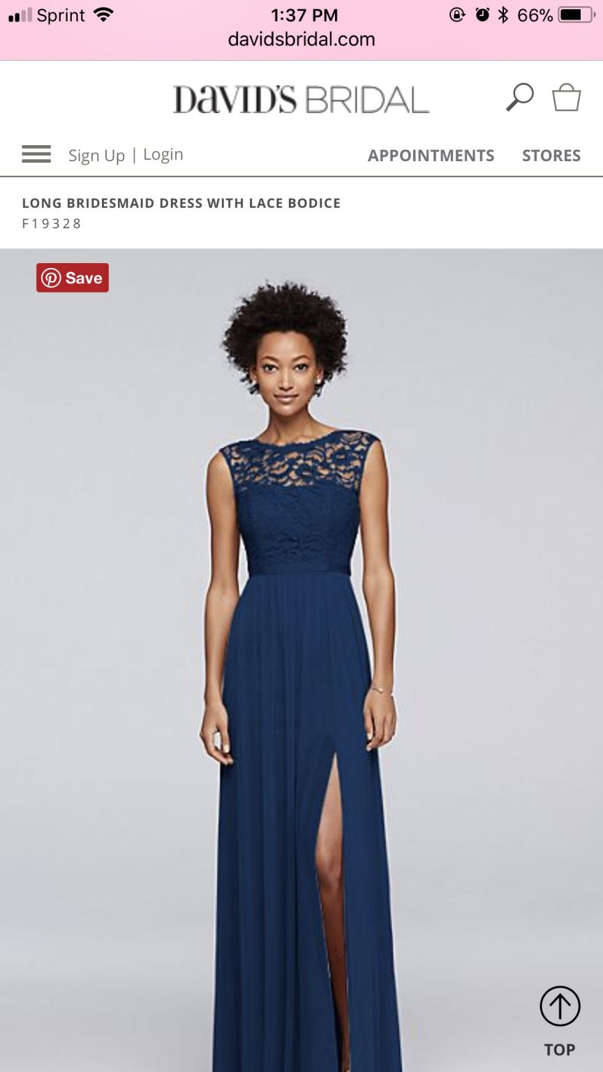 David's Bridal Long Bridesmaid Dress with Lace Bodice F19328