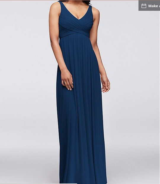 David's Bridal Long Mesh Dress with Cowl Back Detail