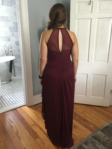 David's Bridal Long Mesh Dress with Illusion Neckline