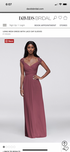 David s Bridal Long Mesh Dress with Lace Cap sleeves F19505