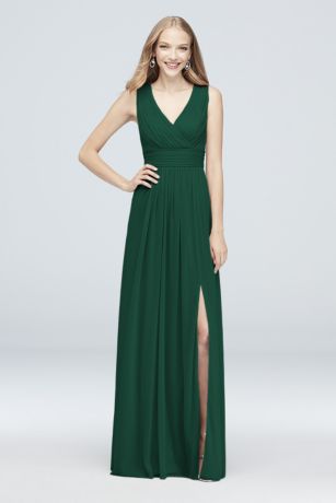 Long mesh pleated 2025 tank bridesmaid dress