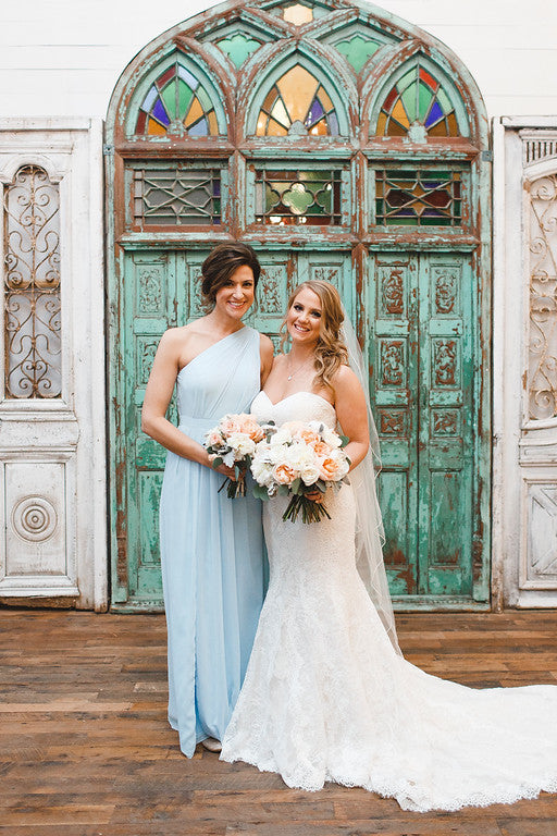 David s Bridal Long One shoulder Crinkle Chiffon Dress F18055 Nearly Newlywed