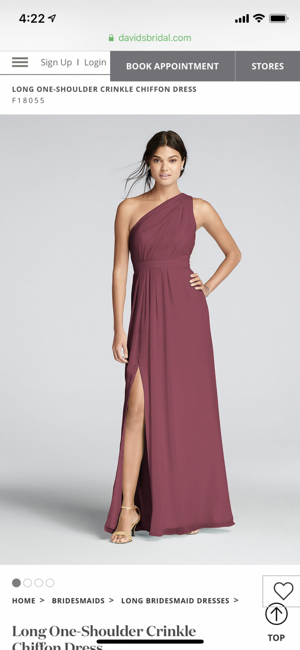 David's bridal long one shoulder crinkle chiffon dress discount