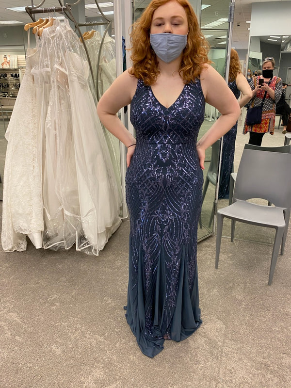 David's Bridal Long Sequin V-Neck Sheath Tank Dress/WBM2404