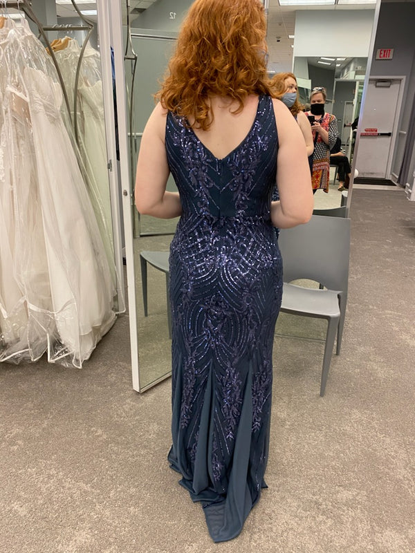 David's Bridal Long Sequin V-Neck Sheath Tank Dress/WBM2404