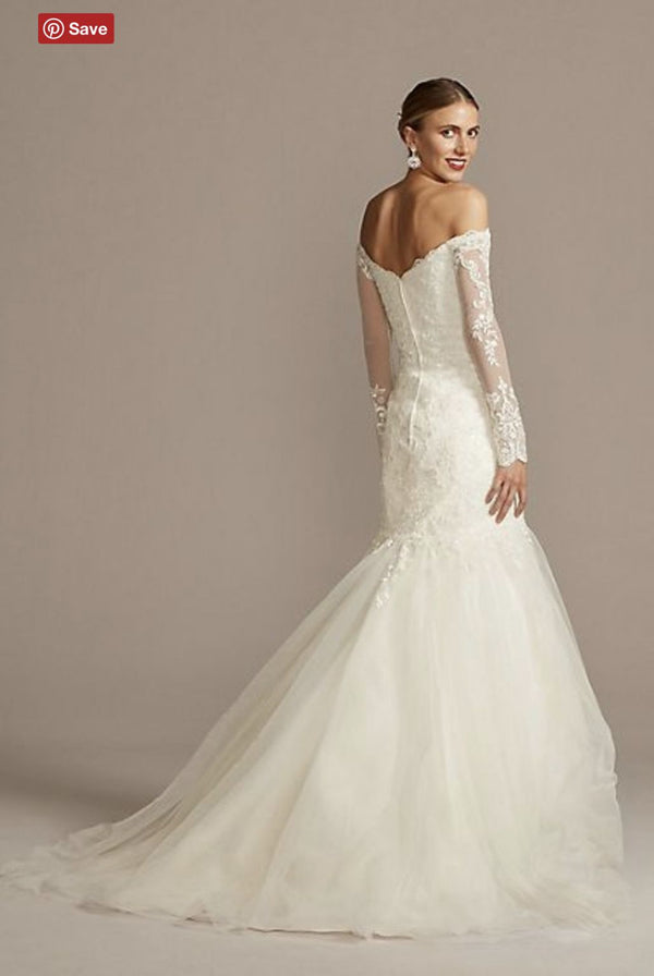 Long Sleeve David's Bridal Trumpet David's Bridal LONG SLEEVE