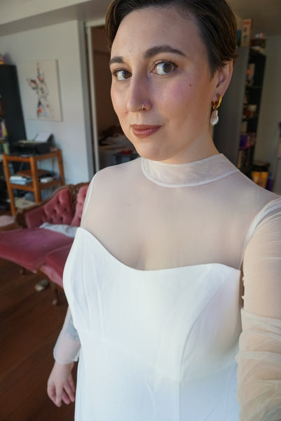 Illusion Sleeve High Neck Plus Size Wedding Dress