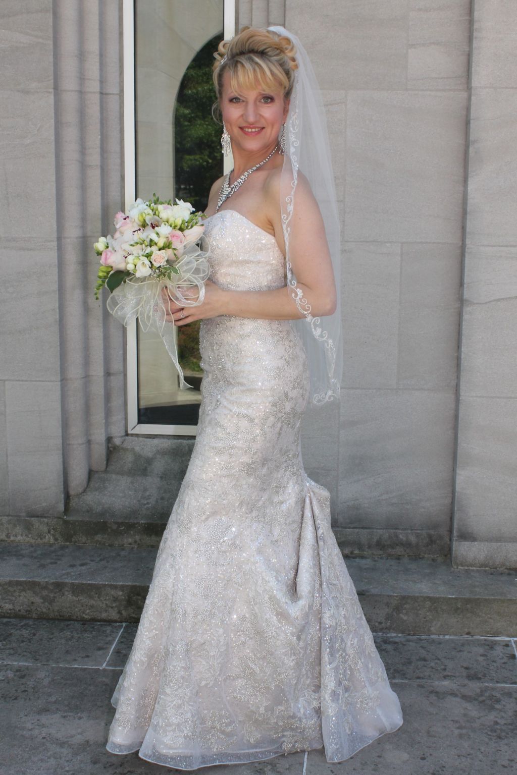 Galina Signature David's Bridal Champagne Bridesmaid Dress