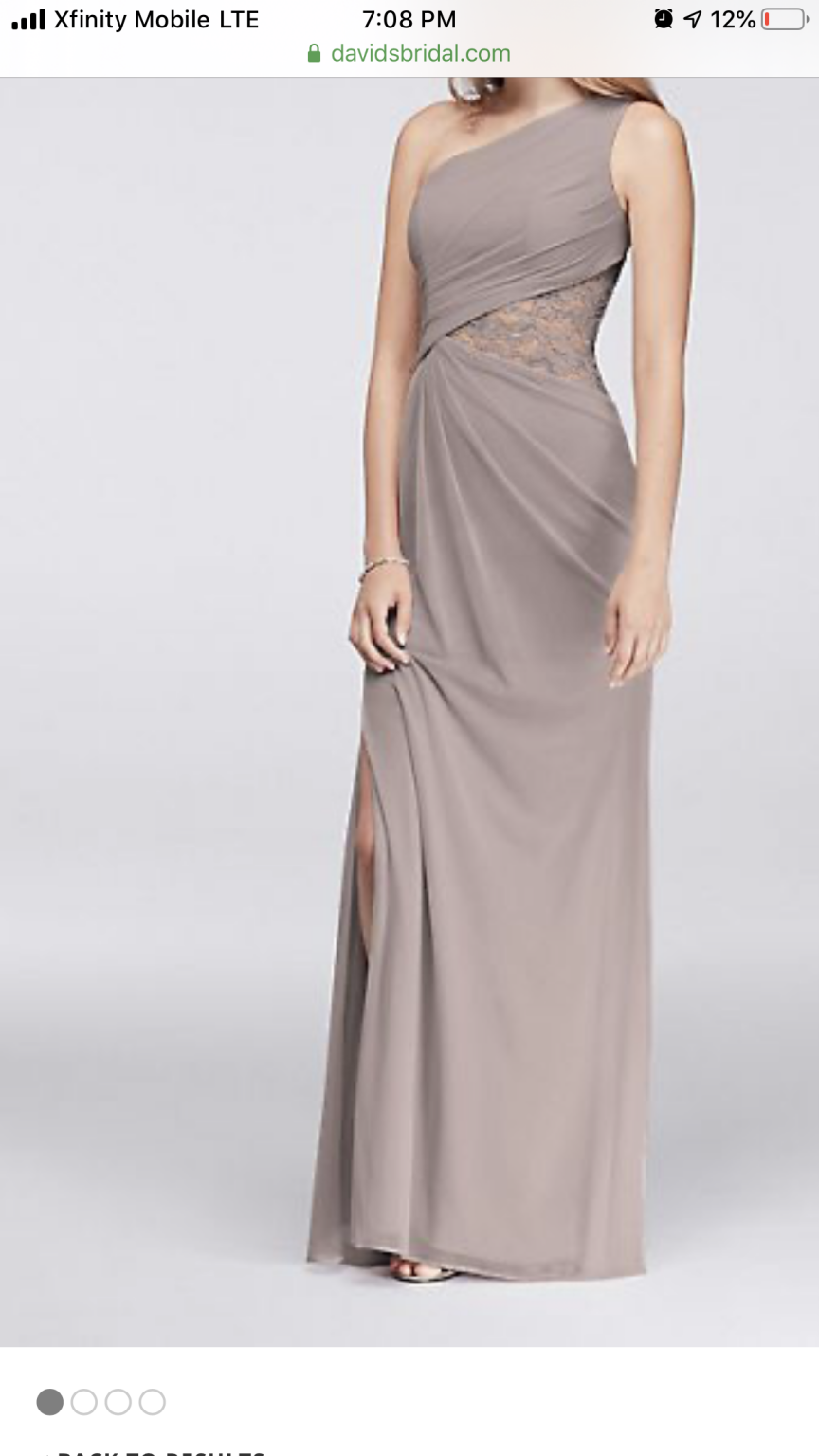 David s Bridal ONE SHOULDER MESH DRESS WITH LACE INSET F19419