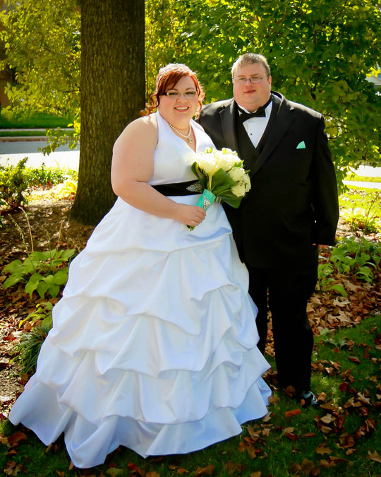 David's Bridal Satin Halter Ballgown with Pickups