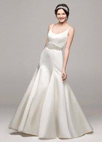 David's Bridal Satin Trumpet Gown with Button Back Detail/Style: