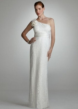 David's Bridal DB Studio One Shoulder Ivory Lace Sheath – Nearly Newlywed