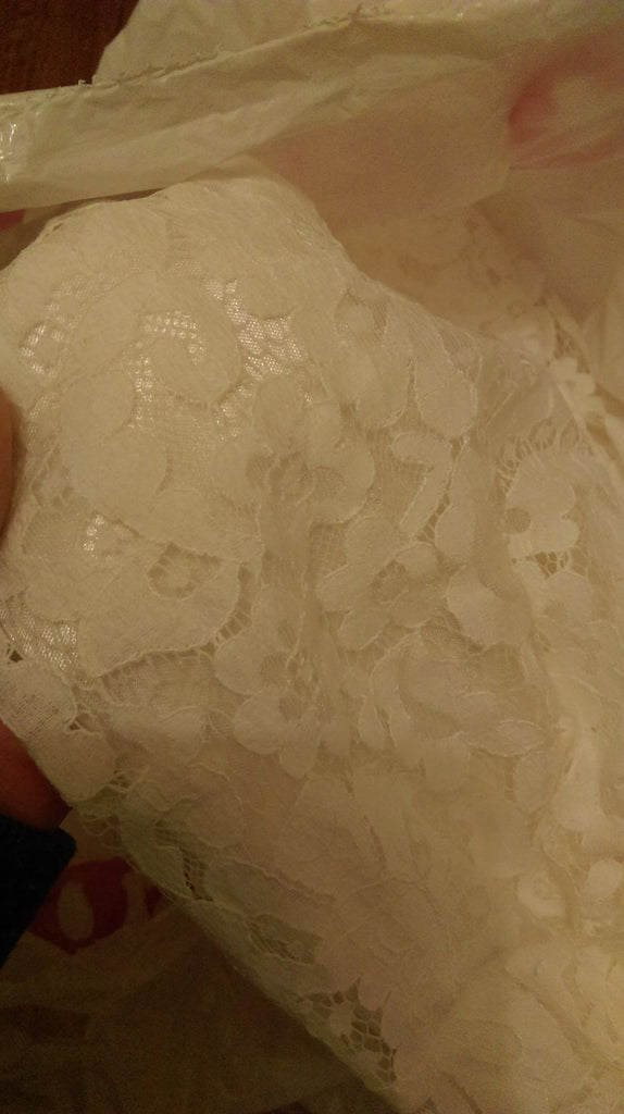 David's Bridal DB Studio One Shoulder Ivory Lace Sheath – Nearly Newlywed