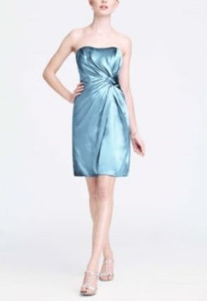 David's Bridal short, light blue dress