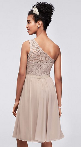 David s Bridal Short One Shoulder Corded Lace Dress