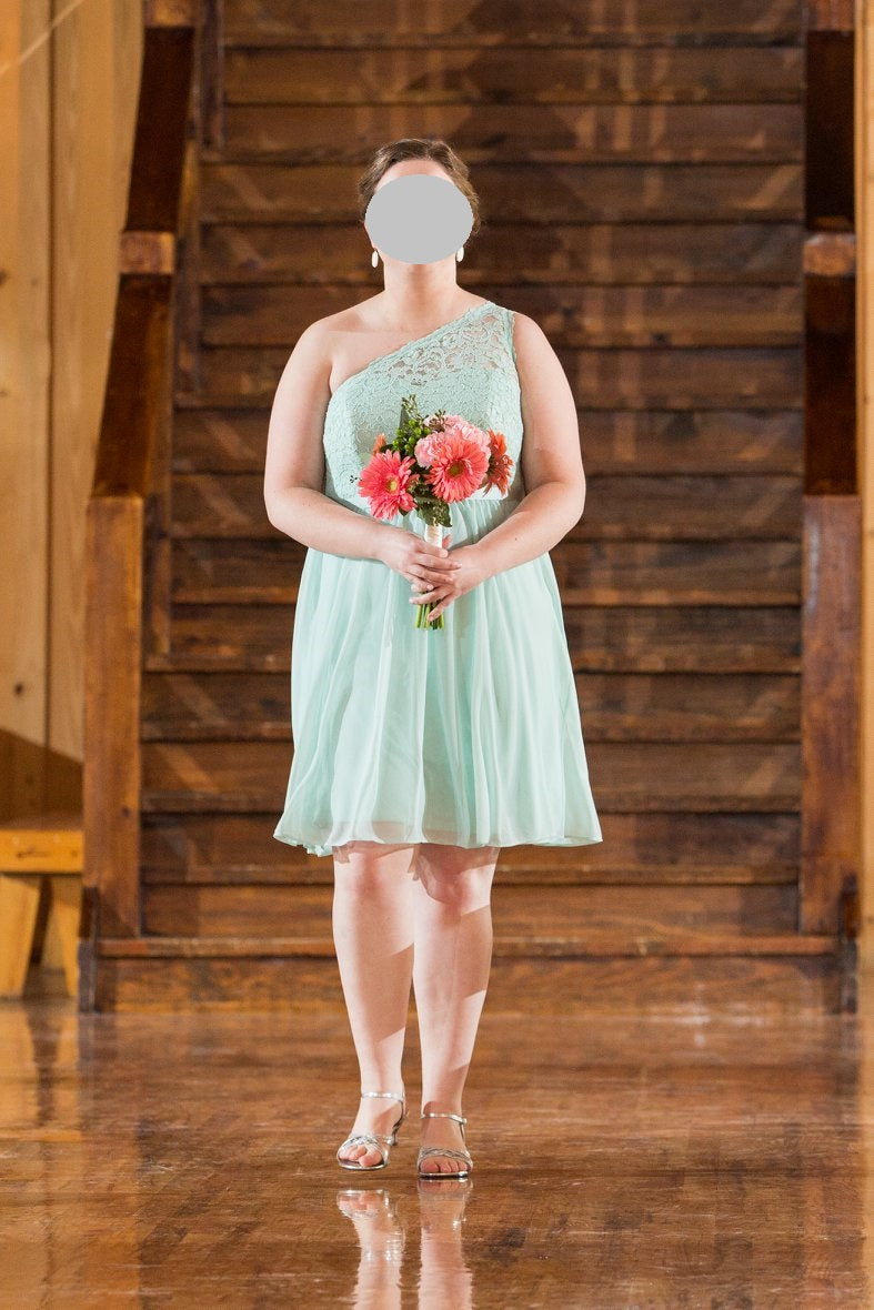 David's Bridal short one shoulder corded lace dress (F15711