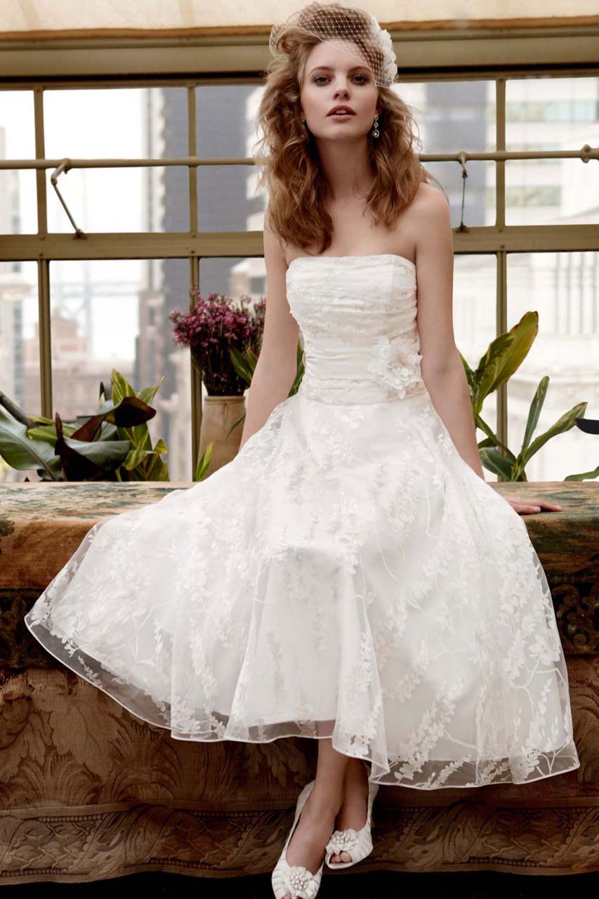 david's bridal short white dress Boatneck A-Line Short Dress
