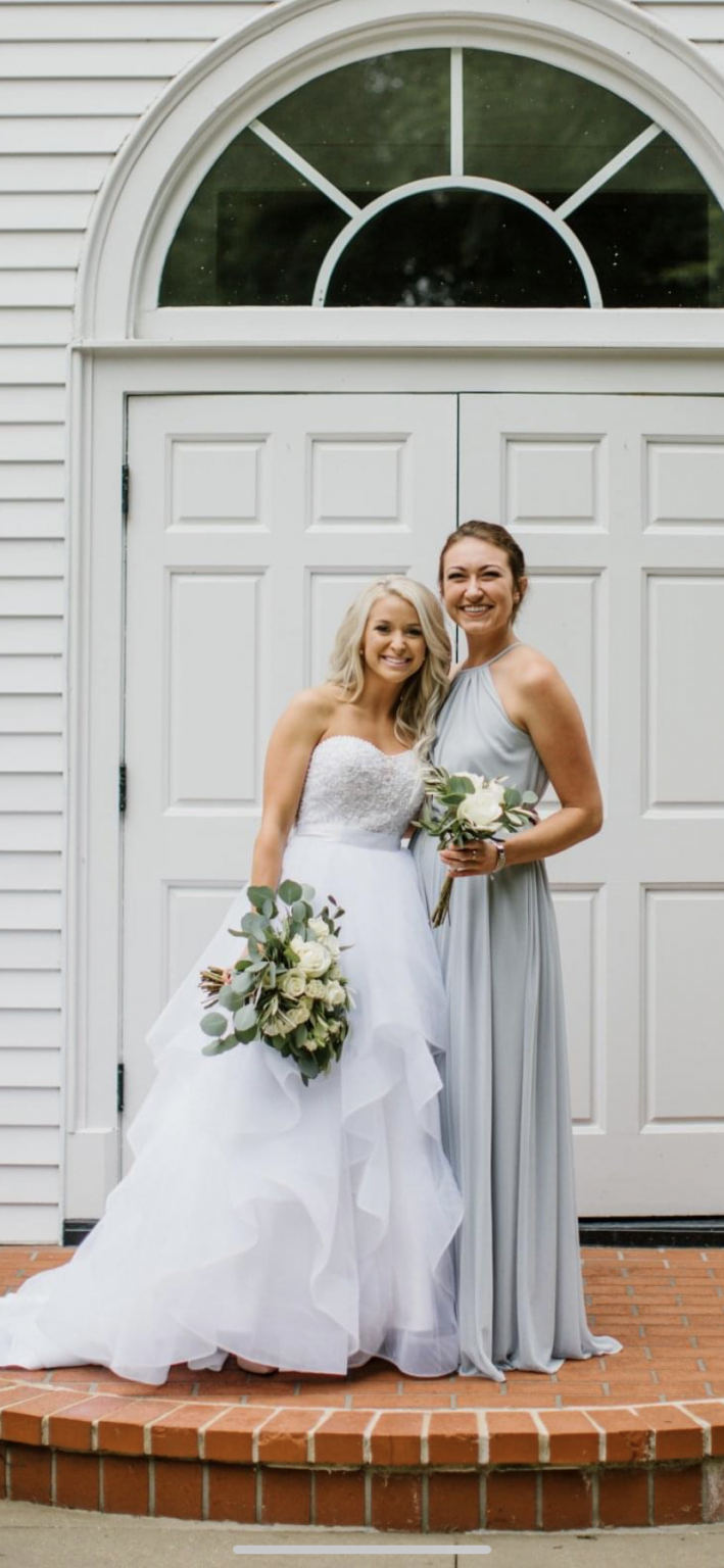 Soft mesh halter bridesmaid dress with slim sales sash