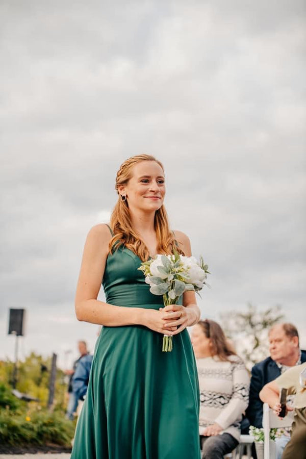 David's Bridal Spaghetti Strap Crepe-Back Satin Bridesmaid Dress