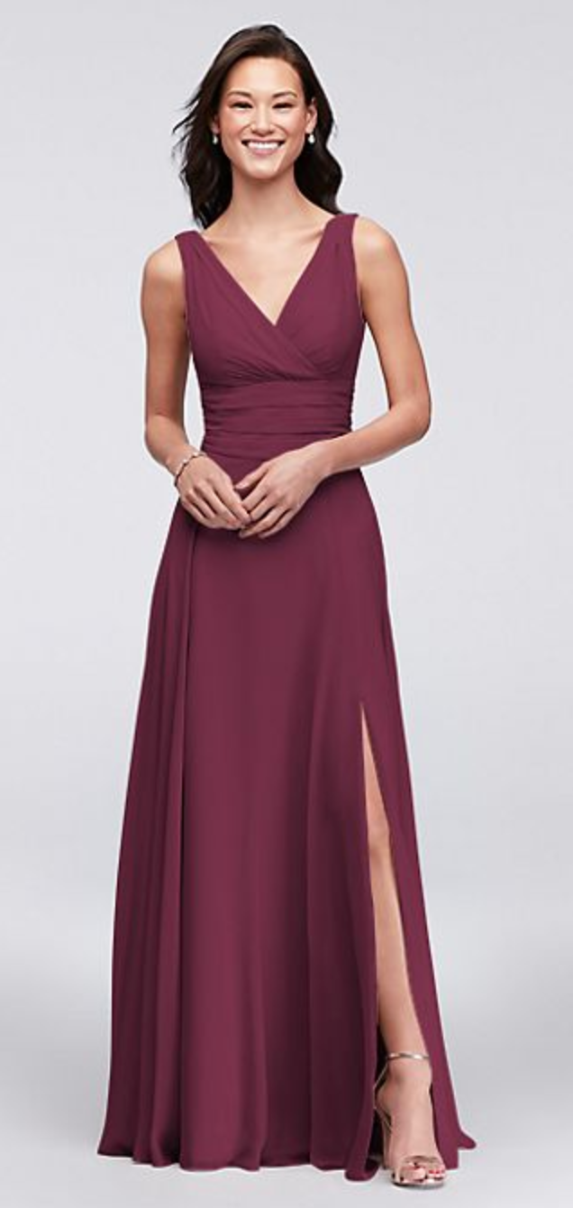 David s Bridal Surplice Tank Long Chiffon Bridesmaid Dress F19831