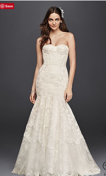 David's Bridal Corset Bodice Mermaid Lace Wedding Dress
