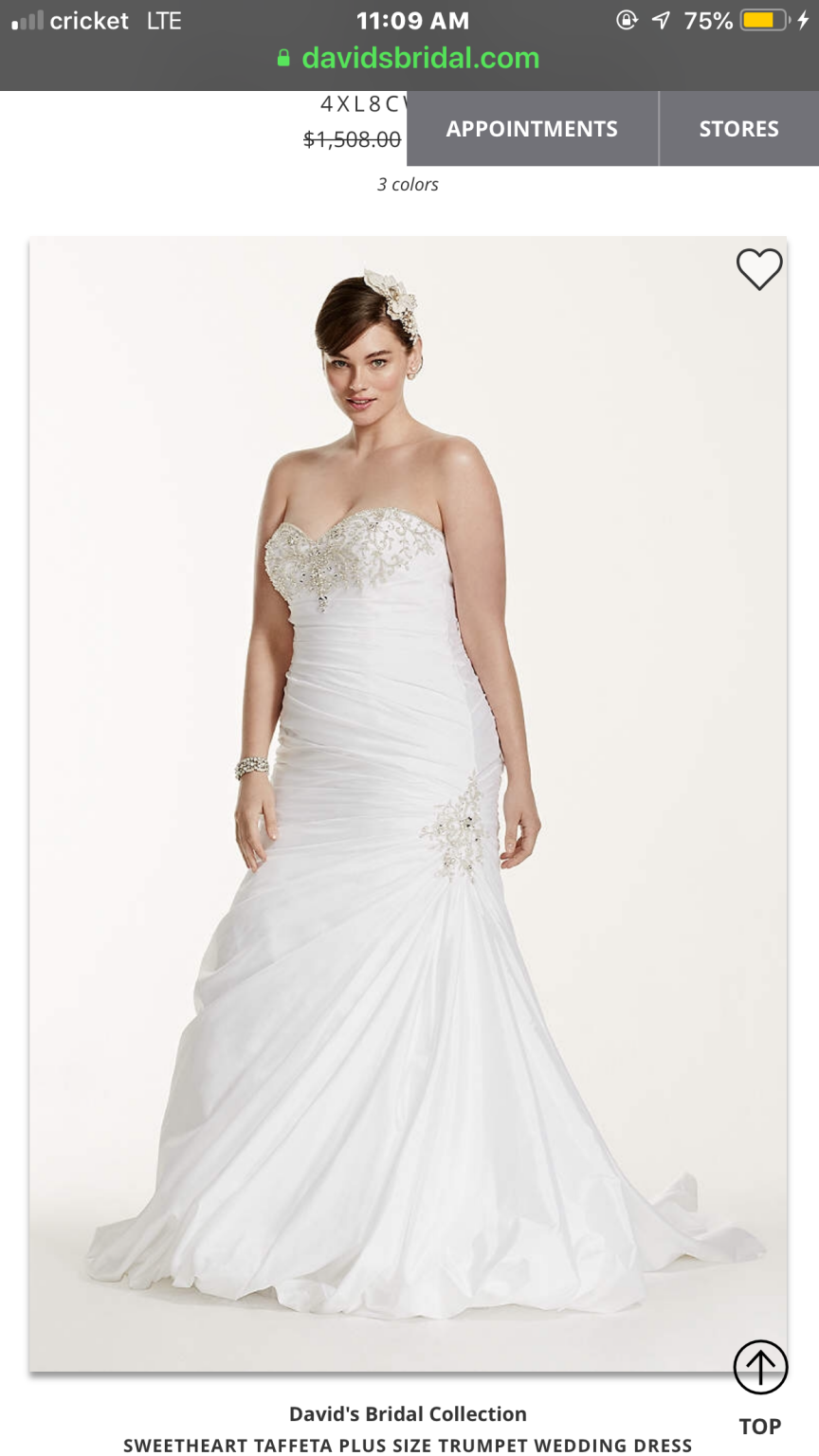 David's Bridal Sweetheart taffeta plus size trumpet dress – Nearly