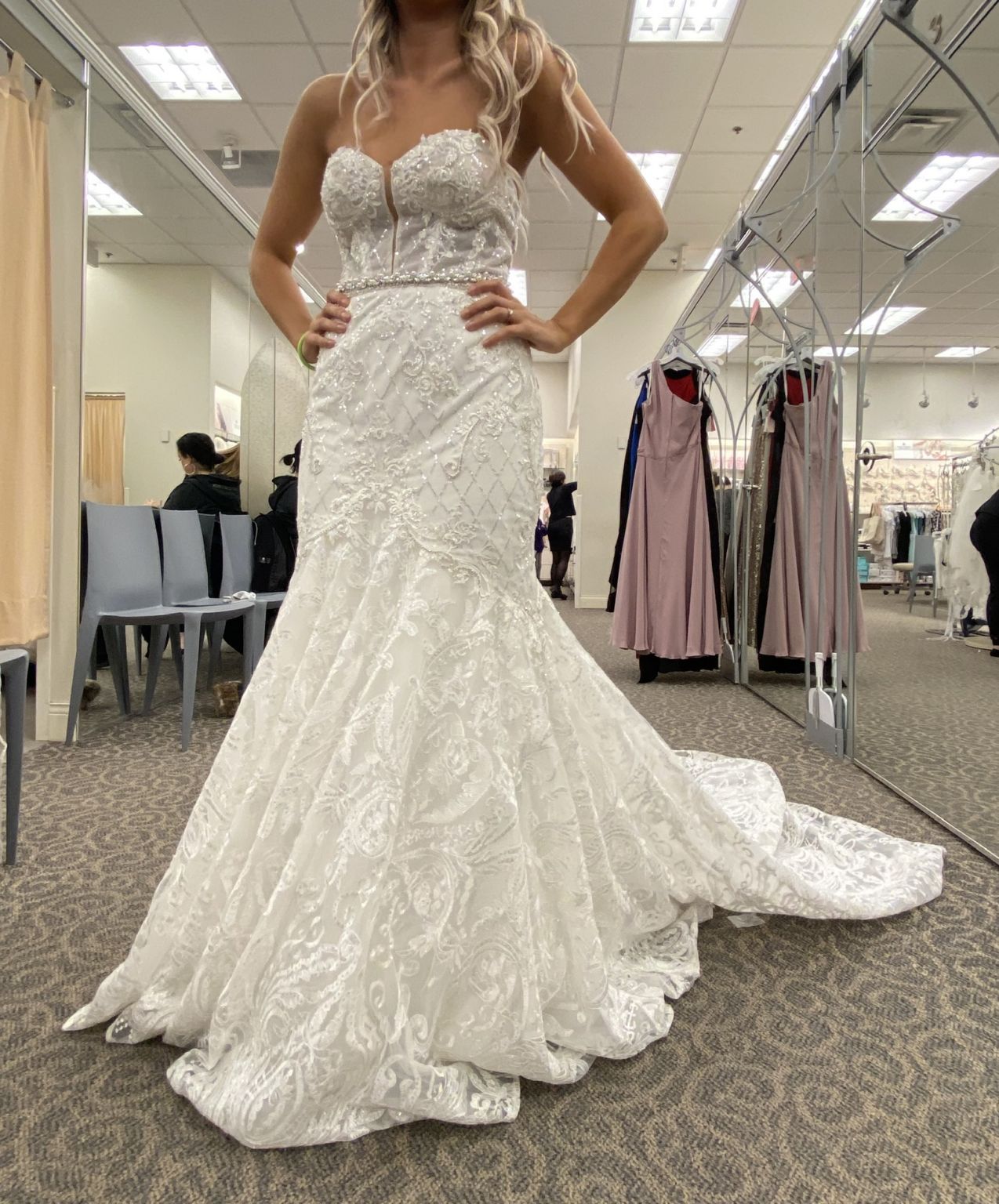 David s Bridal SWG835 Beaded Brocade Embellished Mermaid Nearly Newlywed