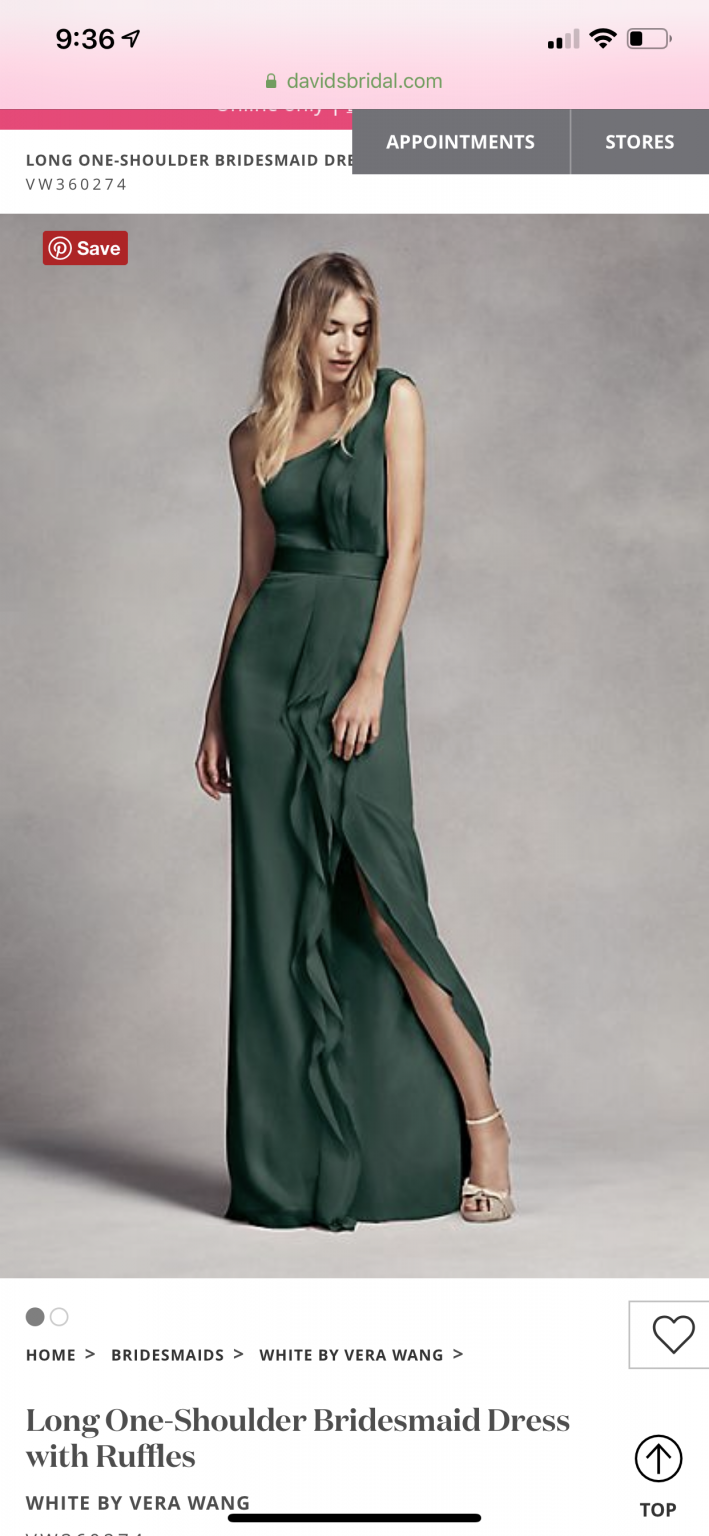 David s Bridal Vera Wang One Shoulder Chiffon dress forest green