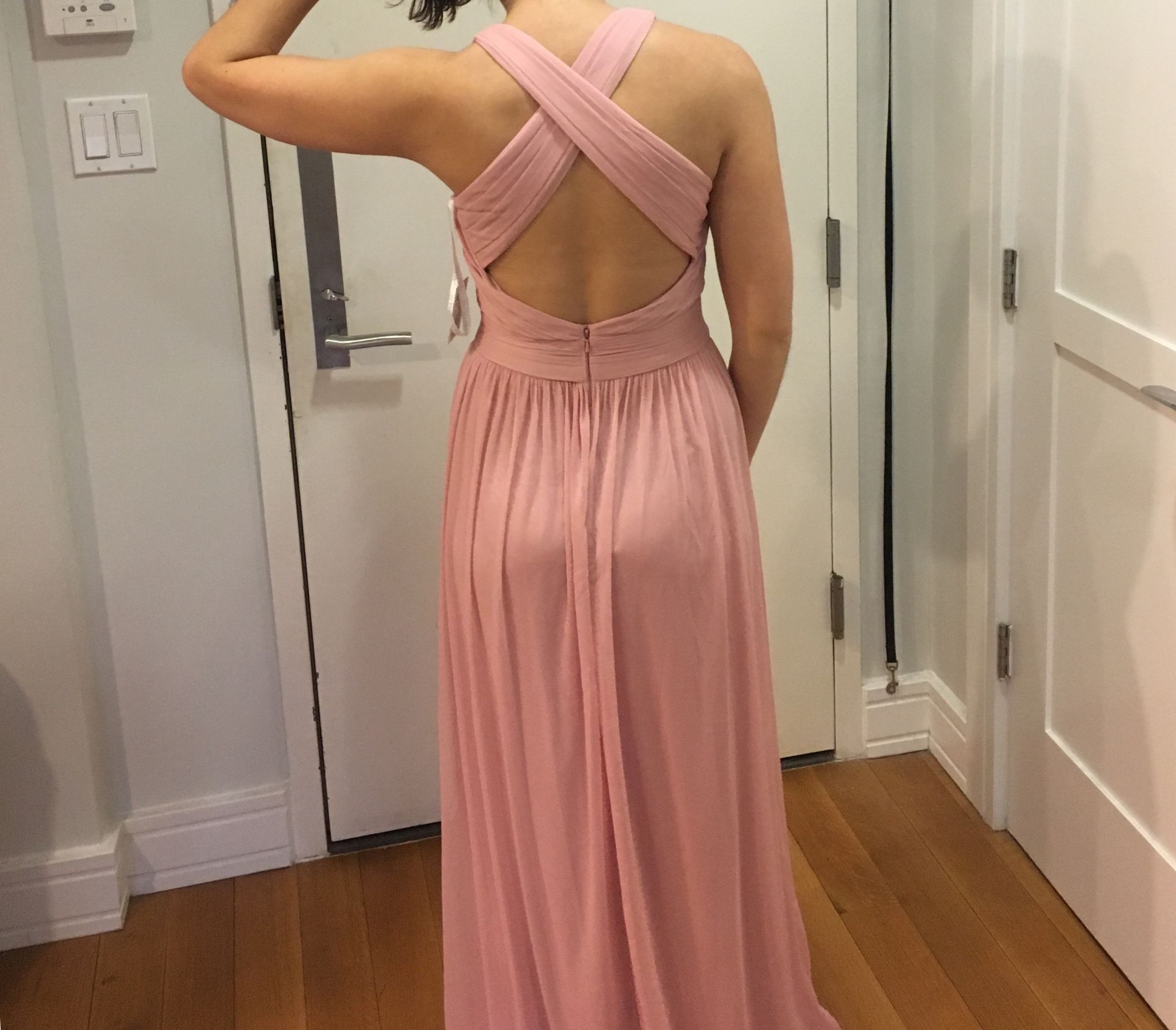 mesh long bridesmaid dress with crisscross back Stretch Mesh Halter Maxi Pleated Bridesmaid Dresses with Backless Desi