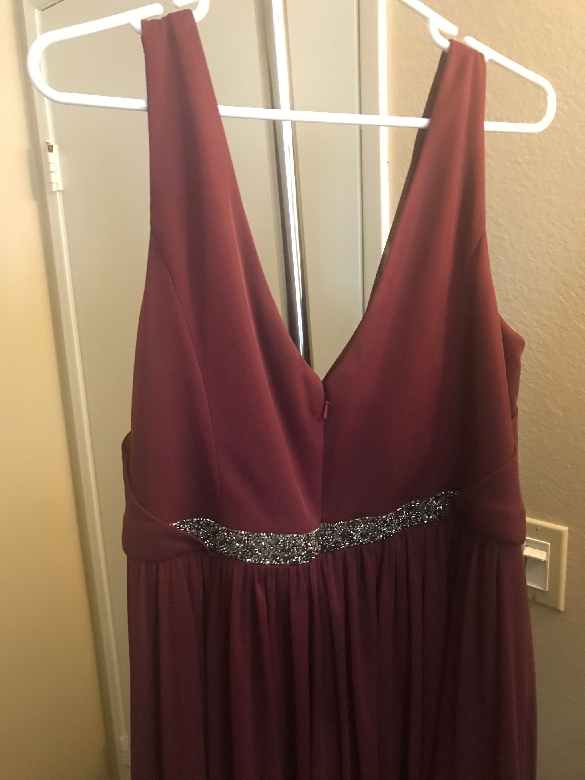 red davids bridal dress David's Bridal Apple Red Long Satin Dress W/ Pleating F15142 Women's Size 4 NWT