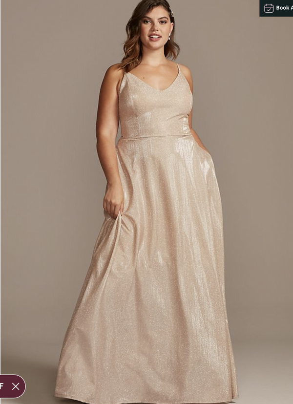 Satin Davids Bridal Plus Size Formal Wear 3/4 Sleeve Low Back