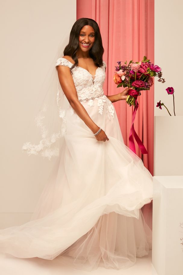 David's bridal blush wedding dress hotsell