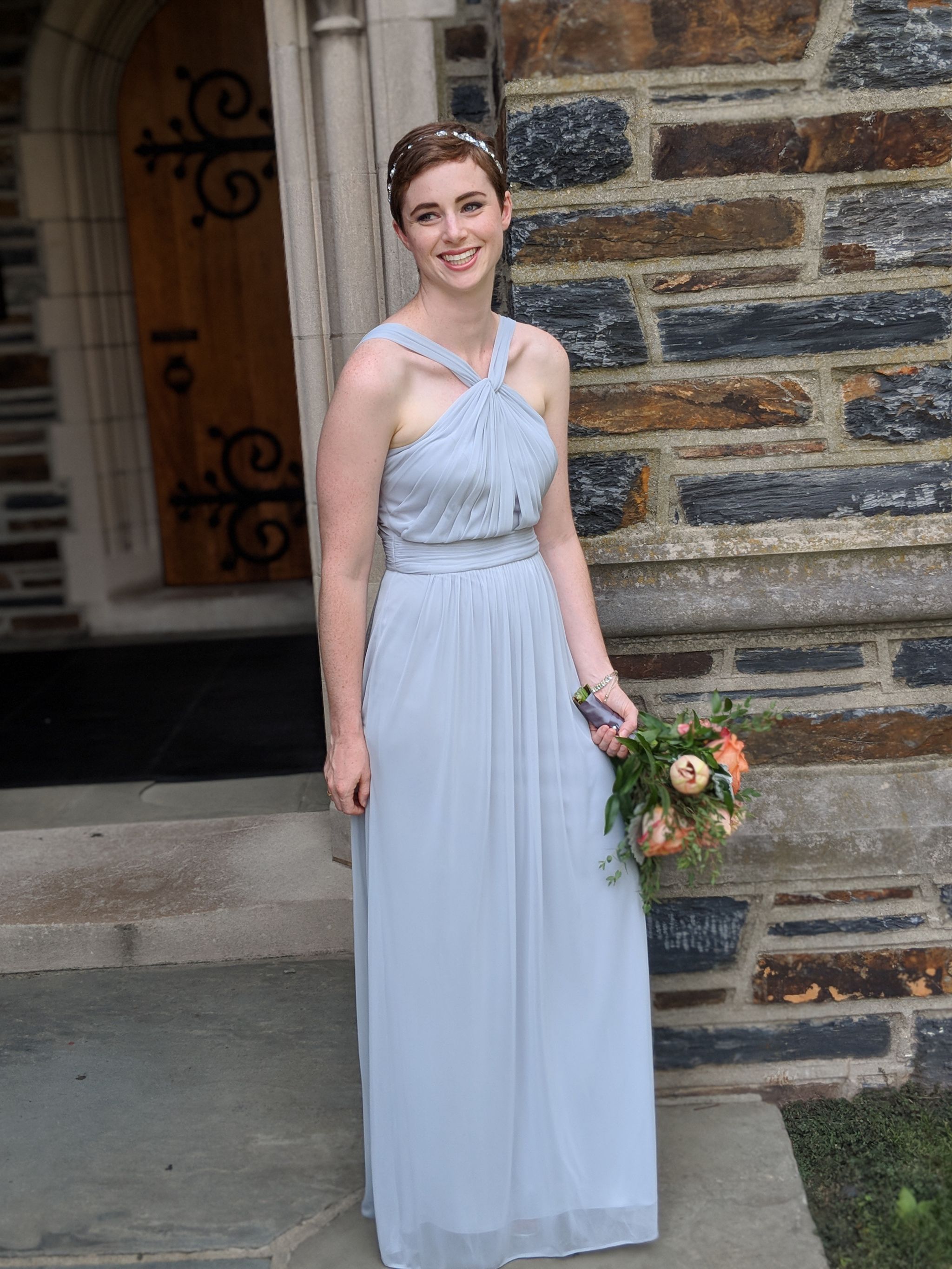 David's Bridal Y Neck Long Mesh Dress/W11173 – Nearly Newlywed