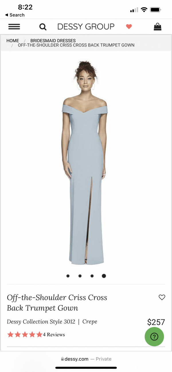 Dessy Off the Shoulder CrissCross Back Trumpet Gown 3012