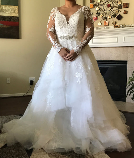 Sleeved Tulle Wedding Dress with Illusion Lace