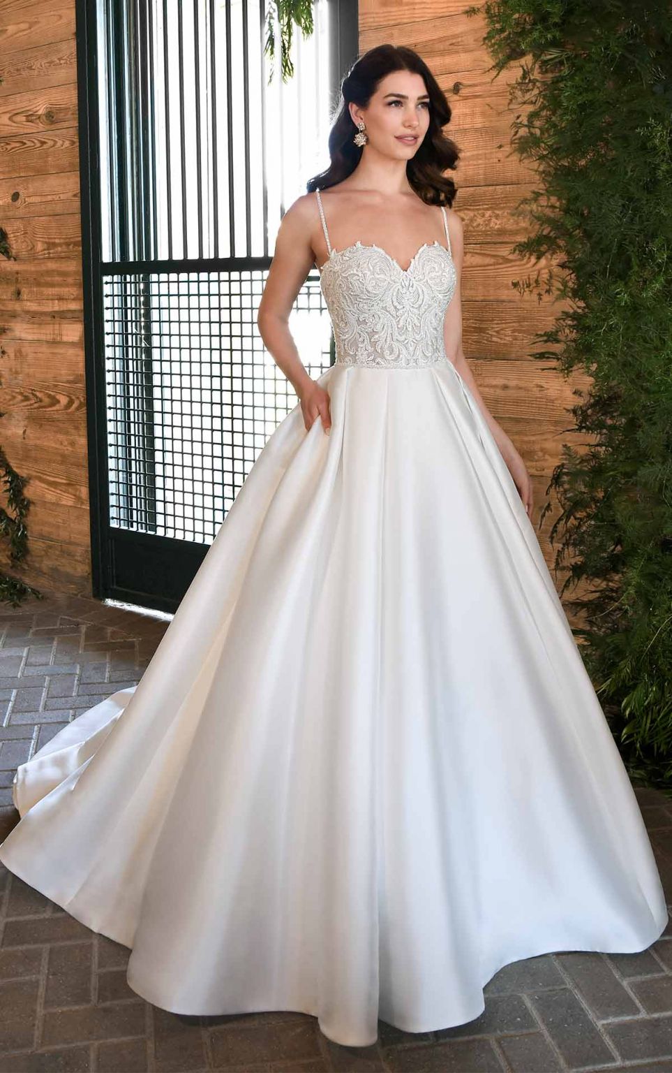 Traditional Ball Gown with Embellished Boat Neck