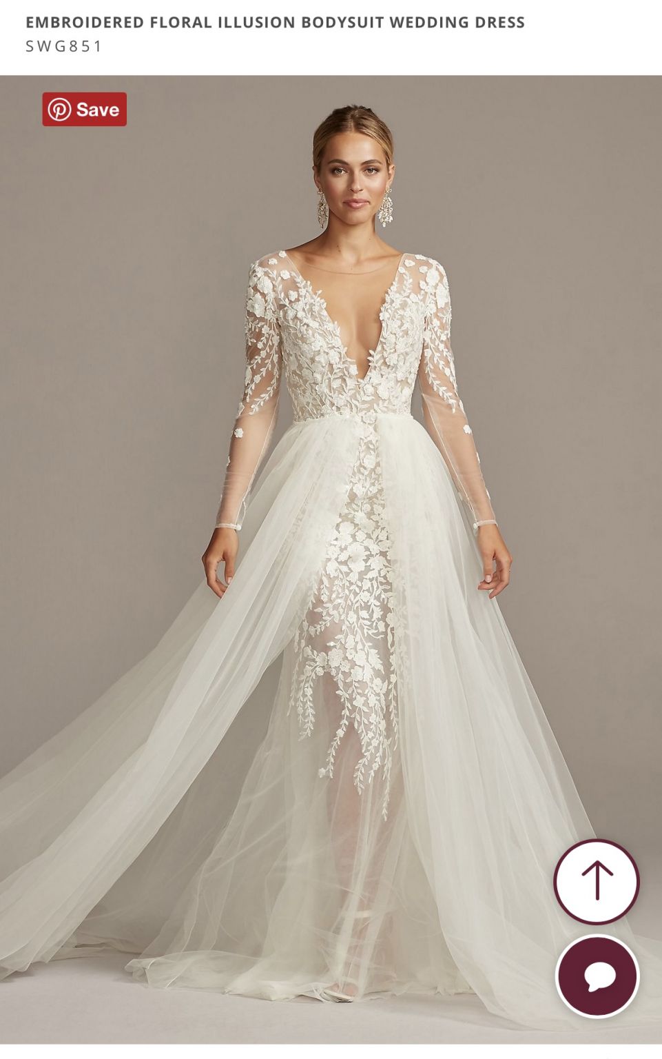 Galina Embroidered Floral Illusion Bodysuit Wedding Dress