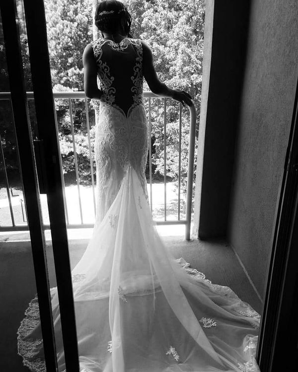 Galina Plunging illusion bodice lace wedding dress swg772 – Nearly