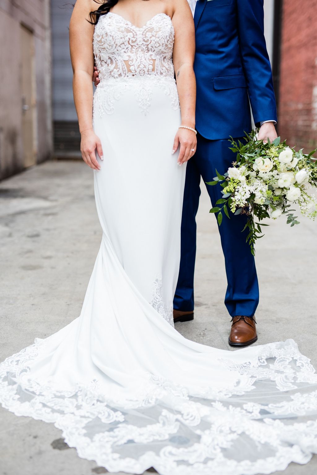 Sheer Plunge Beaded Corset Crepe Wedding Dress