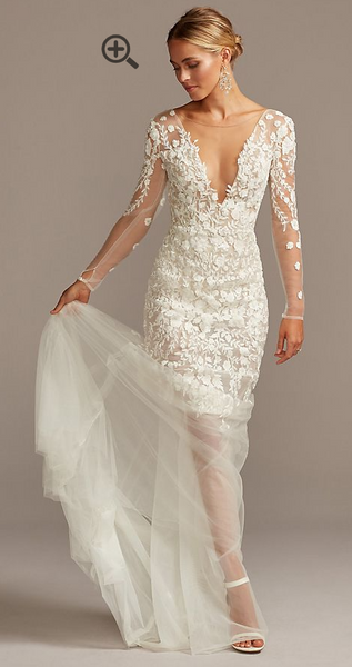Galina Embroidered Floral Illusion Bodysuit Wedding Dress –  PreOwnedWeddingDresses