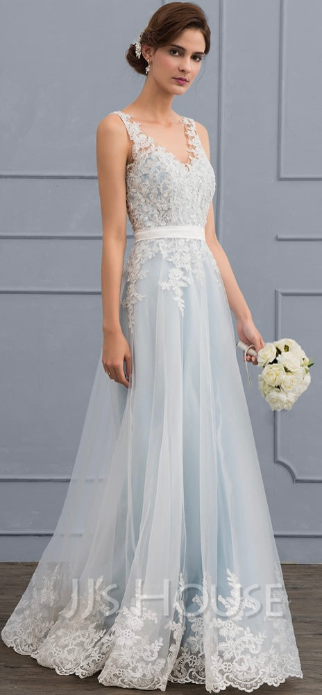 jjshouse wedding dress JJ's House A-line V-Neck Asymmetrical Tulle Wedding Dress 2026 With Cascading Ruffles Pleated