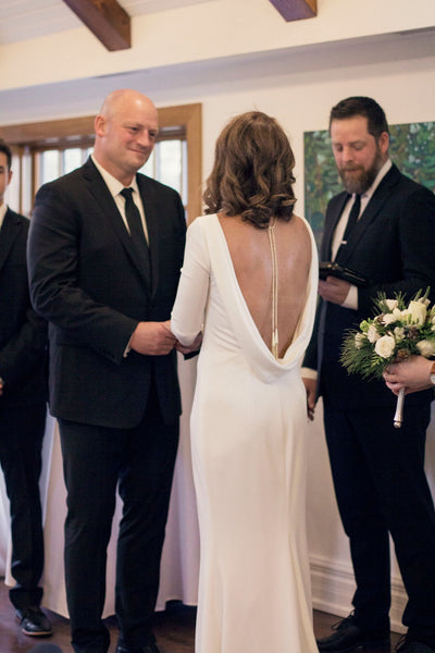 NOEL & JEAN KATIE Cowl Back Crepe Wedding Gown Dress BRA PADS LINED White